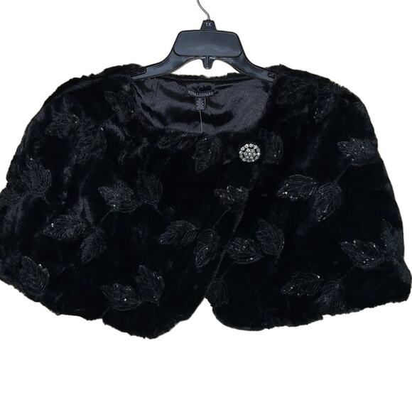 Nina Leonard Jacket Cape Shrug Womens 1X Faux Fur Sequin Hollywood Glam Mob Wife - Picture 5 of 13
